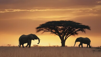 Fototapeta na wymiar Adorable African Elephant Family of Five at Sunset