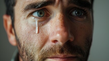 Obraz premium Portrait of frustrated man shedding tears, expressing deep emotion and vulnerability, capturing the raw and poignant beauty of human emotions