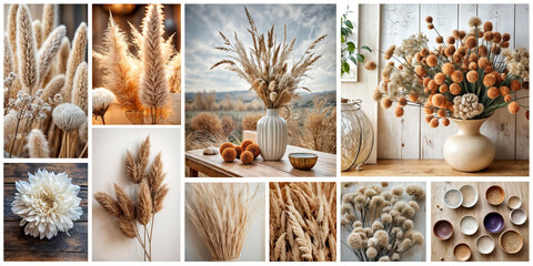 beautiful set of dried flowers mood board - obrazy, fototapety, plakaty