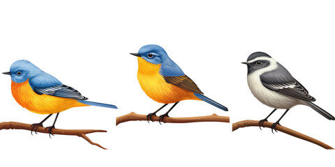 Collection set of Blue-fronted Redstart birds isolated on transparent a white background 