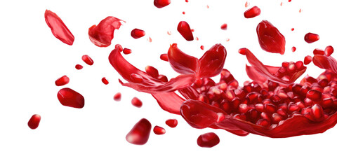 Falling pomegranate seeds isolated on transparent a white background