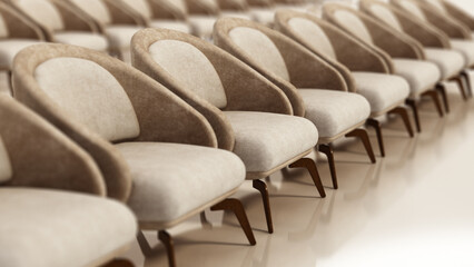 Fototapeta premium Stylish armchairs standing in a row. 3D illustration