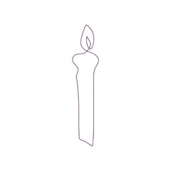 Candle in one line style, alone, isolated on white. Vector illustration. Symbol, sign, tag,label for faith, cosiness, celebration, christmas, comfort, aroma, aromatherapy, relax, nature, wax, product.