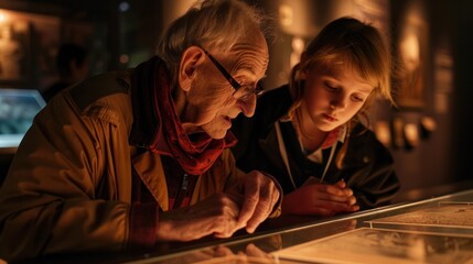 Obraz premium A multigenerational family visiting a WWII museum