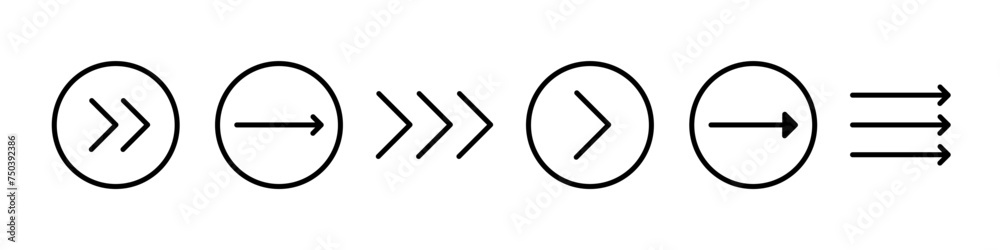 Wall mural swipe icon set. arrow on circle button symbol. arrow right next. abstract scroll icon element for so