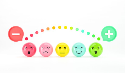 Customer choose emoji emoticons happy mood on emotions satisfaction meter, evaluation, Increase...