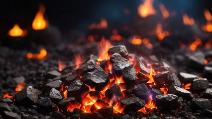 Papier Peint photo Texture du bois de chauffage Burning coals from a fire abstract background