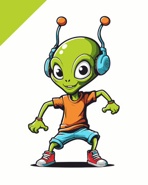 Green alien, cartoon vector illustration 