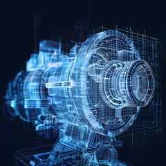 Intricate blueprint of a futuristic eco-friendly engine