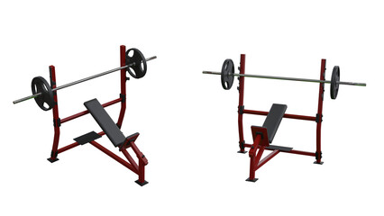 isolated incline bench, render in 2 different angle, transparent background