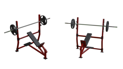 isolated incline bench, render in 2 different angle, transparent background
