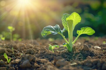 Growing young cauliflower in an agricultural field - obrazy, fototapety, plakaty