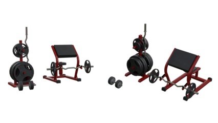 isolated curl bench preacher, render in 2 different view.