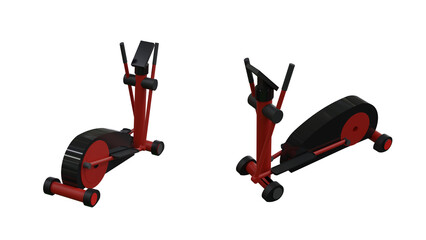 isolated elliptical trainer machine, render in 2 different view.