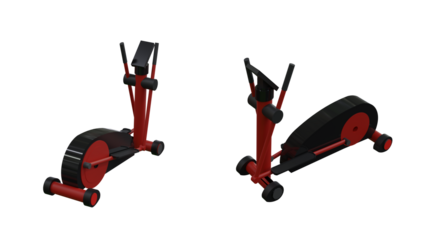 isolated elliptical trainer machine, render in 2 different view.