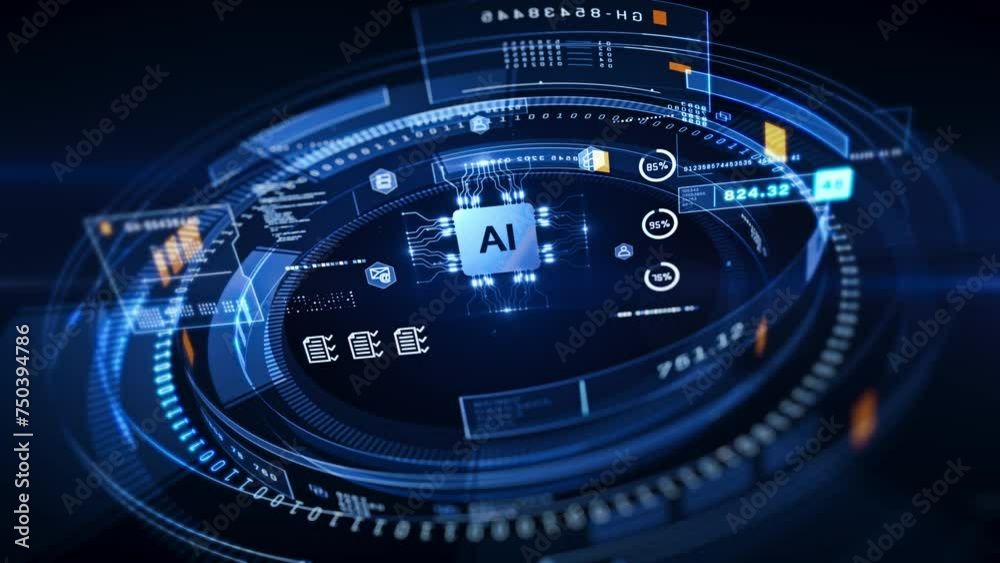 Poster advanced ai technology interface with data analytics visualization, perfect for illustrating article
