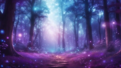 Obraz na płótnie Canvas Fantasy forest, blue and purple, magical and surreal landscape