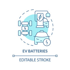 EV batteries soft blue concept icon. Electric vehicle, charging infrastructure. smart battery management. Round shape line illustration. Abstract idea. Graphic design. Easy to use in brochure
