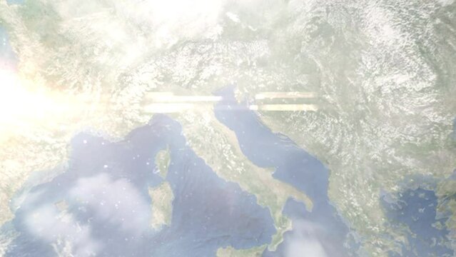Zoom in from space and focus on Senigallia, Italy. 3D Animation. Background for travel intro. Elements of this image furnished by NASA