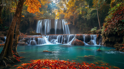 deep waterfall in autumn park