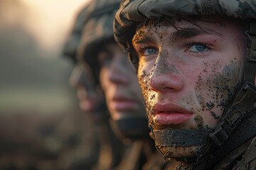 the rigorous training of army recruits at a military boot camp showcasing determination and teamwork early morning mist