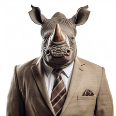 Foto op Canvas Portrait of a rhino in a business suit. An old traditional businessman Rhinoceros in a suit and tie. Professional Rhino character dressed in business attire. Generative AI. © Surachetsh