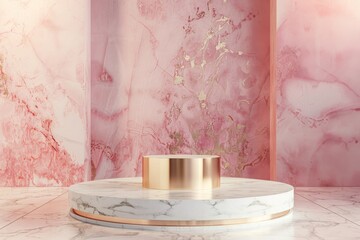 marble Podium stand studio room luxury pink gold color background 3d pedestal platform background....