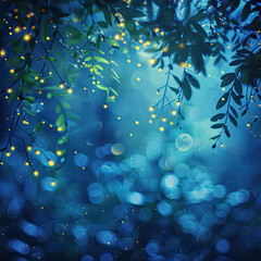 Fototapeta na wymiar Luminous Fireflies at Dusk: Twilight Blue Scene Snapshot