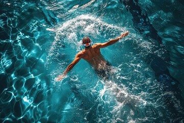 Swimmer in Swimming Pool, Professional Determined Athlete Swimming, Butterfly Technique Training - obrazy, fototapety, plakaty