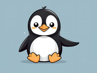 penguin cartoon isolated on white and blue