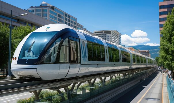 an electric monorail system connecting city landmarks 