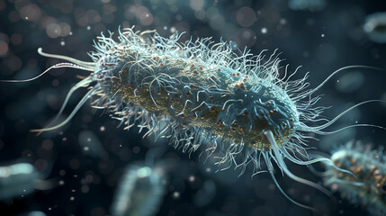 Escherichia coli . Microscopic view of singel bacteria cell .
