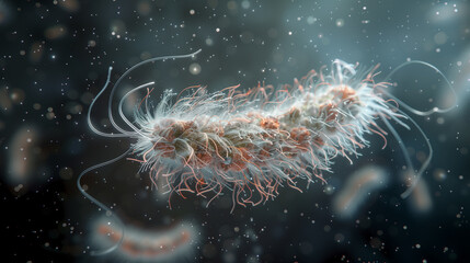 Escherichia coli . Microscopic view of singel bacteria cell .