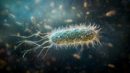 Escherichia coli . Microscopic view of singel bacteria cell .