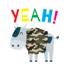 Cute cow with tagline for children t-shirt design