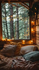 Cozy cabin background. Honeymoon concept 