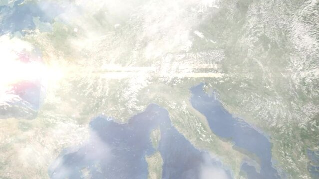 Zoom in from space and focus on Lodi, Italy. 3D Animation. Background for travel intro. Elements of this image furnished by NASA