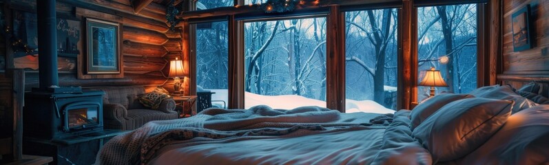 Cozy cabin background. Honeymoon concept 