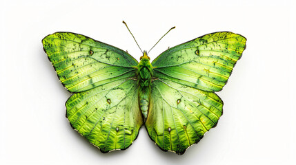 Green butterfly isolated on white background.
