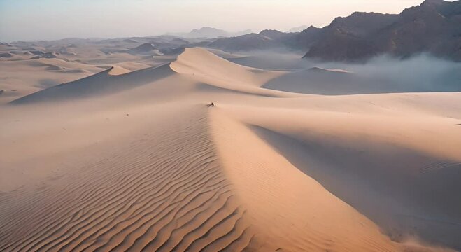 Endless Waves of Gold, Sand Dunes Stretch Across the Desert Landscape