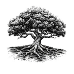 tree with roots isolated on transparent background