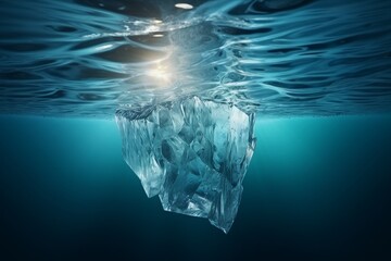 Crisis concept. melting icebergs and global warming threat in crystal clear ocean waters - obrazy, fototapety, plakaty