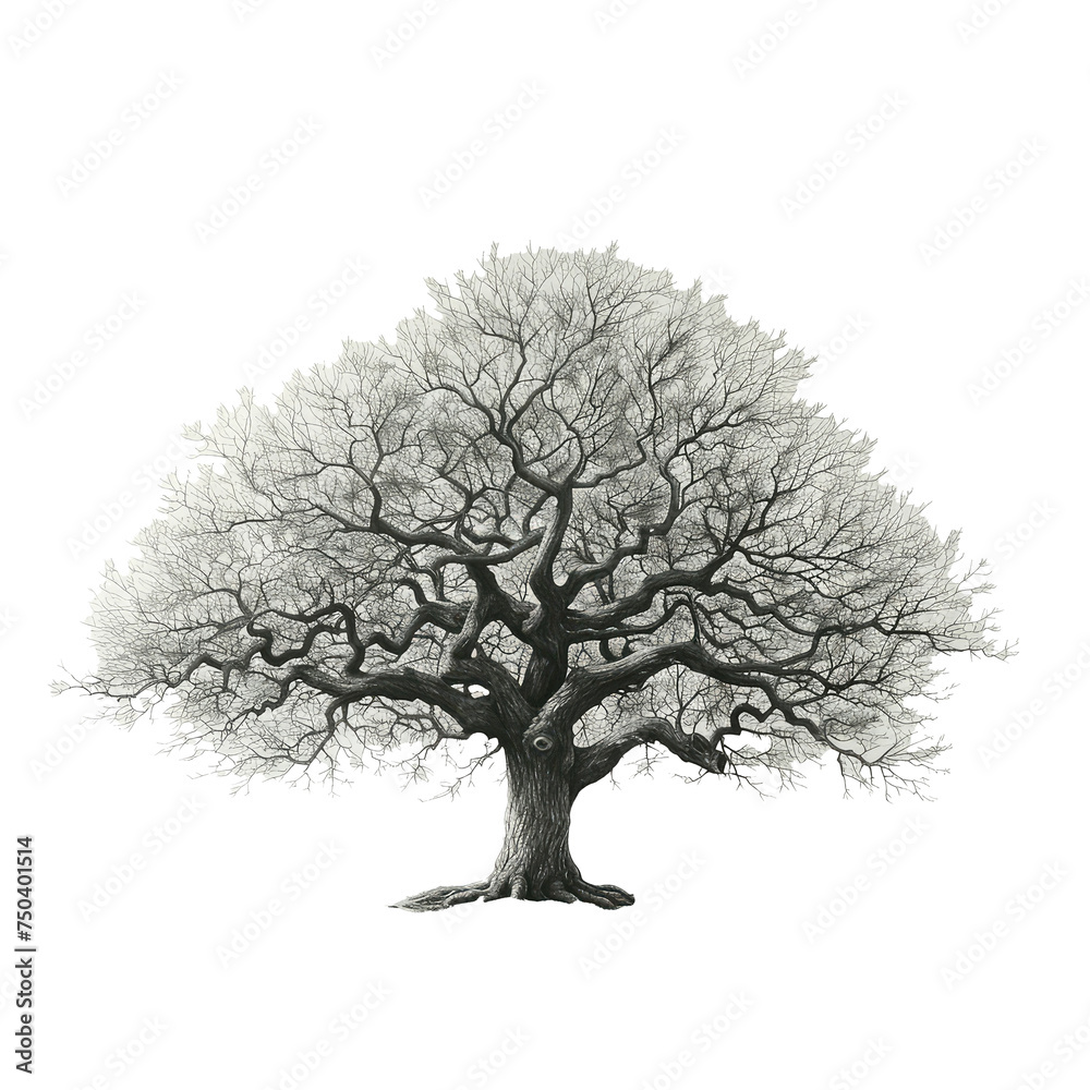 Wall mural tree numerous visible roots and branches isolated on transparent background