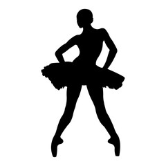 Ballerina silhouette. Ballet banner. Realistic dancer in pointe shoes and tutu. Vector icon. © SVIATLANA