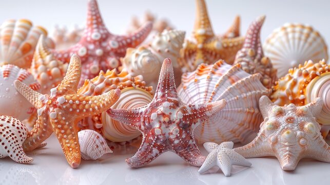 Different types of starfish gathered in an isolated collection