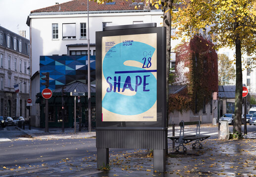Mockup of customized billboard on sidewalk