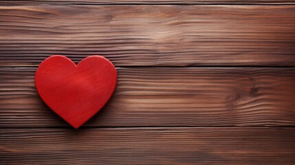 Close-up of a red heart on a wooden background. Valentine's Day greeting card. A symbol of love. View from above.