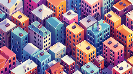 Isometric city of houses and street of the urban  - obrazy, fototapety, plakaty