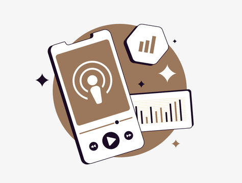 Optimize podcasts with precise analytics, common indicators of engagement, monitor podcast metrics and delve into valuable audience insights for strategic audio content creation vector illustration