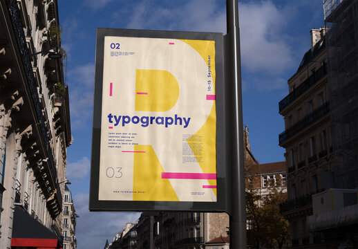 Mockup of customizable vertical sign on lamp post